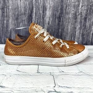 Converse All Star Chuck Taylor Junior Size 4 Gold Laser Cut Mesh Lace Up Shoes